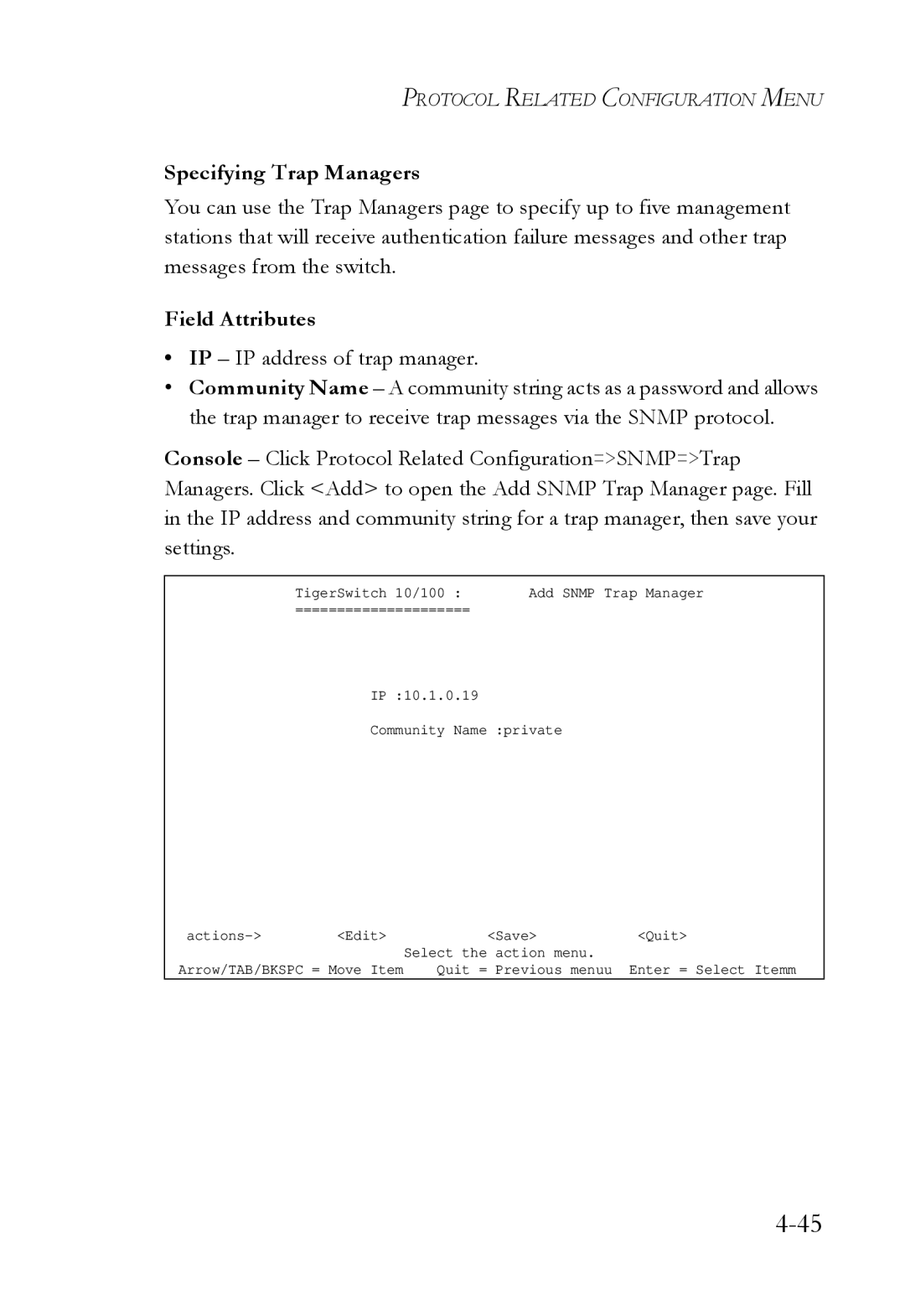 SMC Networks SMC6709L2 manual Specifying Trap Managers 