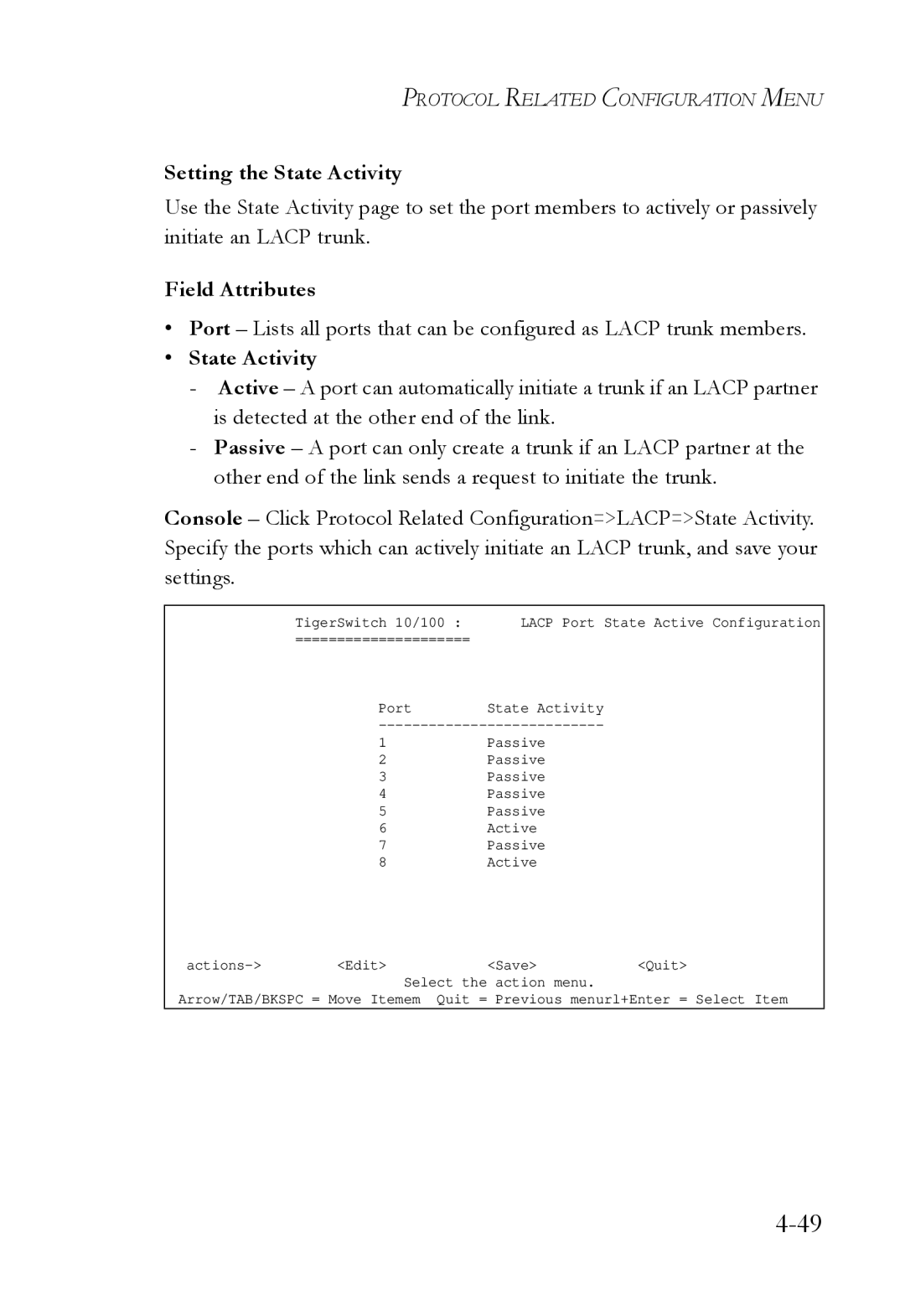 SMC Networks SMC6709L2 manual Setting the State Activity 