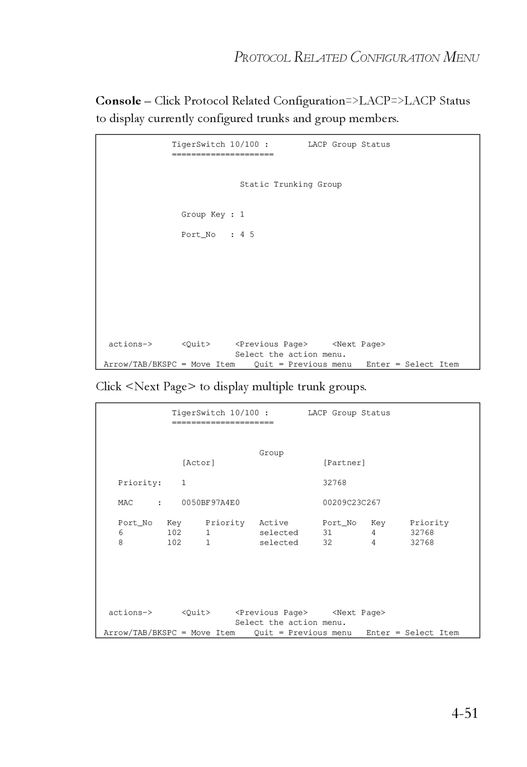 SMC Networks SMC6709L2 manual Click Next Page to display multiple trunk groups 