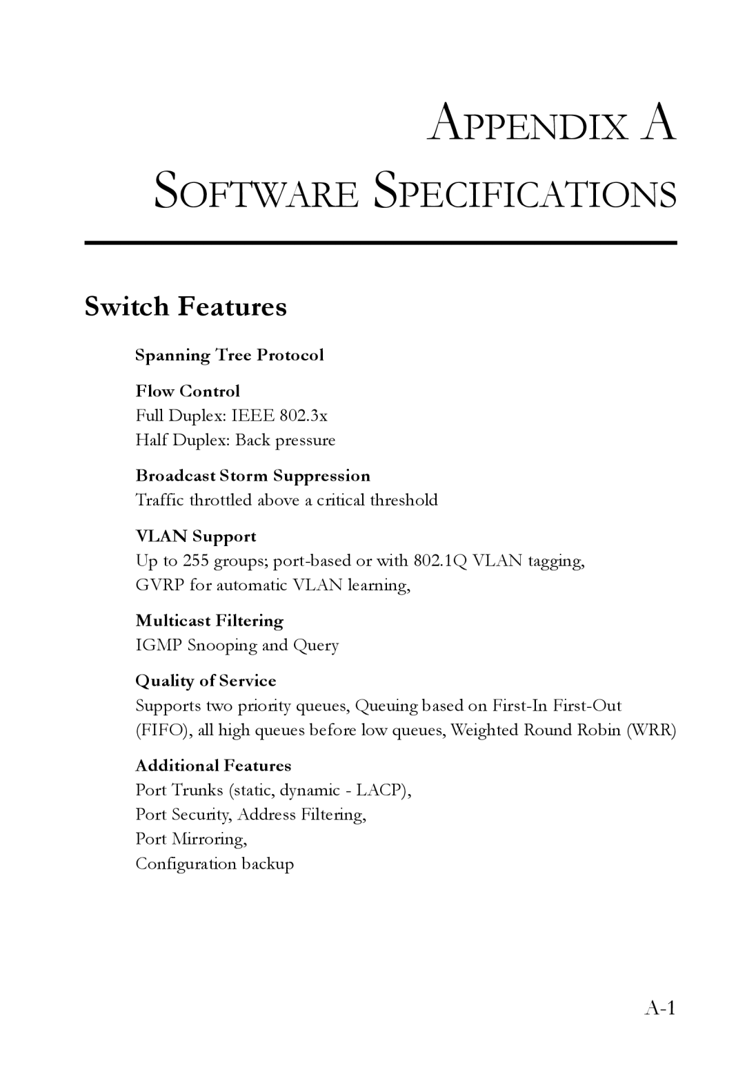 SMC Networks SMC6709L2 manual Switch Features 