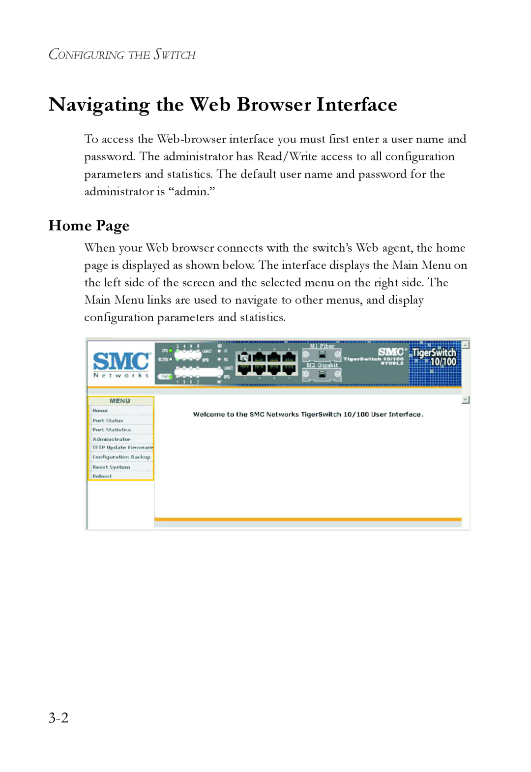 SMC Networks SMC6709L2 manual Navigating the Web Browser Interface, Home 