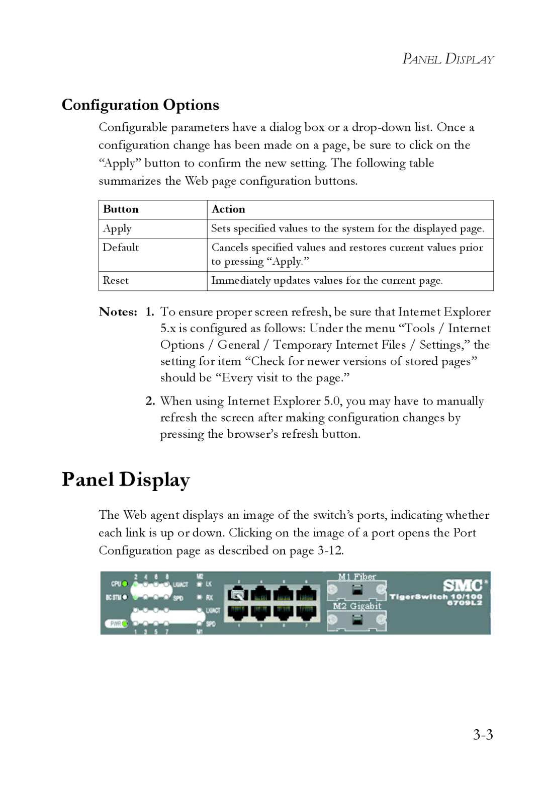 SMC Networks SMC6709L2 manual Panel Display, Button Action 