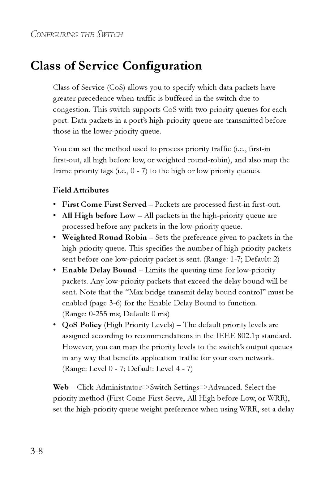 SMC Networks SMC6709L2 manual Class of Service Configuration 