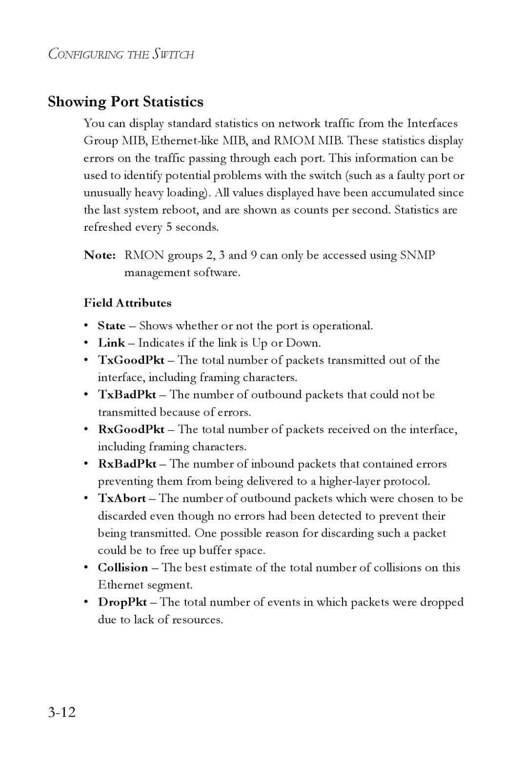 SMC Networks SMC6709L2 manual Showing Port Statistics 