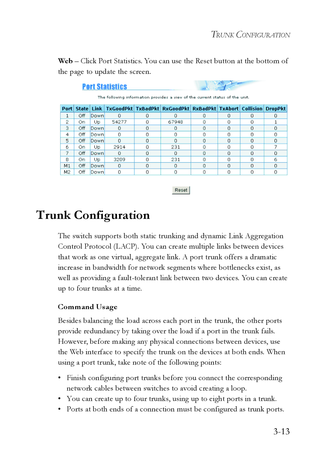 SMC Networks SMC6709L2 manual Trunk Configuration, Command Usage 