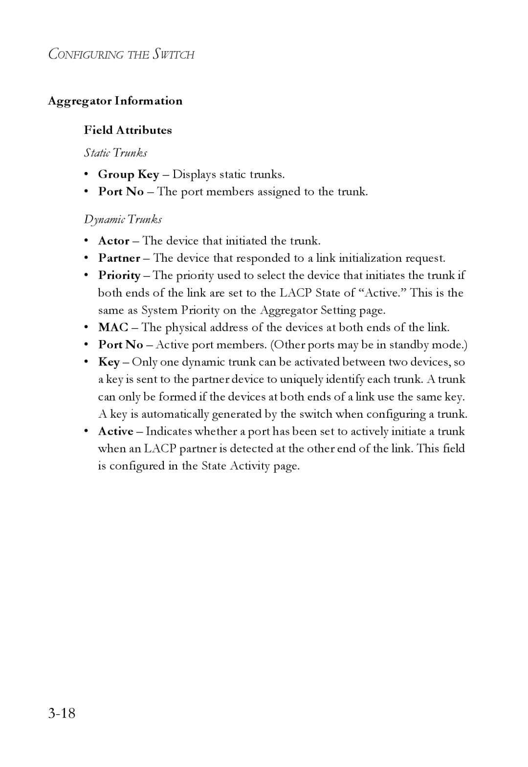 SMC Networks SMC6709L2 manual Aggregator Information Field Attributes, Dynamic Trunks 