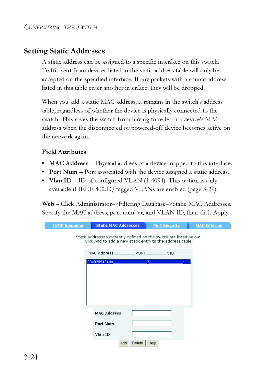 SMC Networks SMC6709L2 manual Setting Static Addresses 