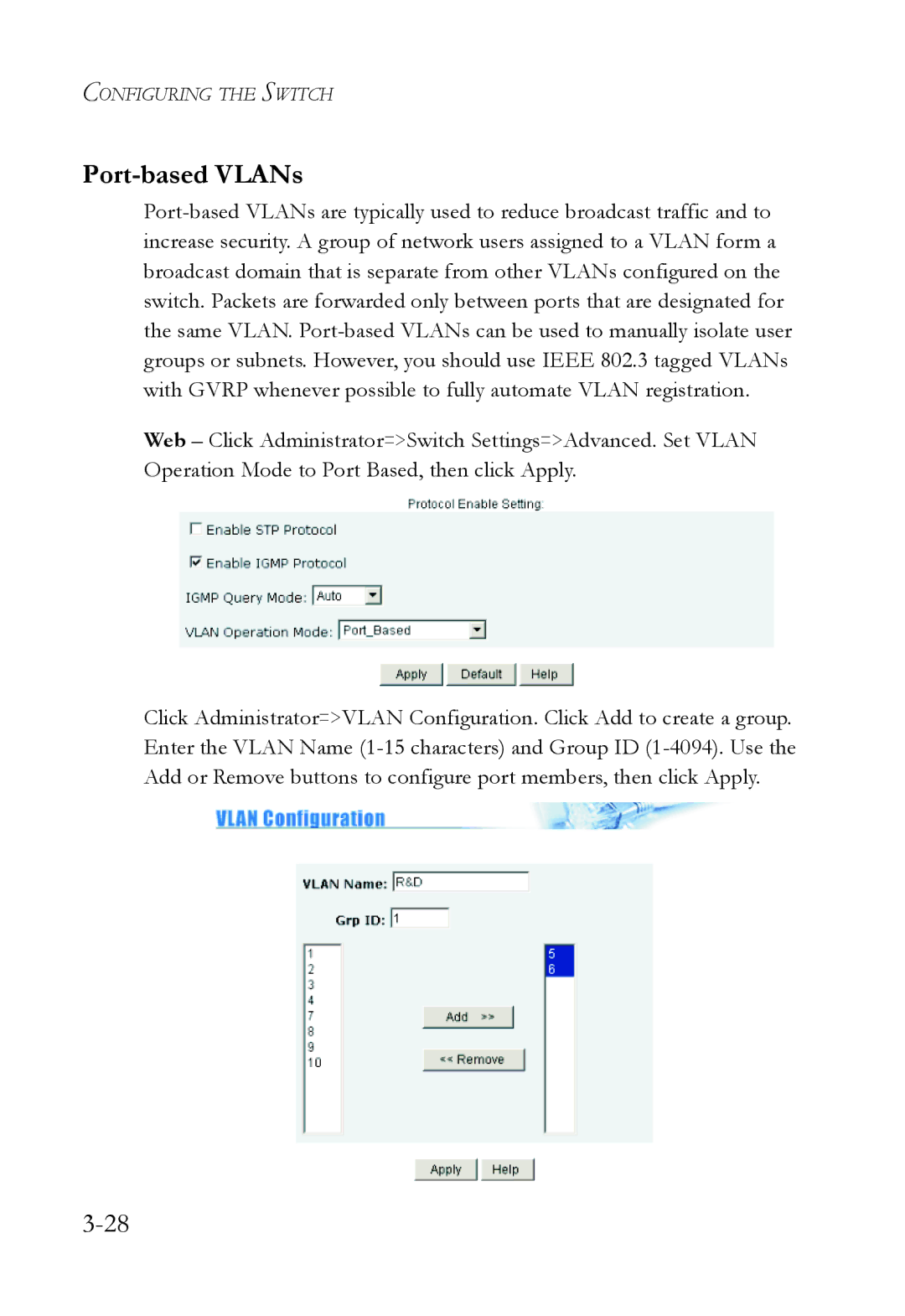 SMC Networks SMC6709L2 manual Port-based VLANs 