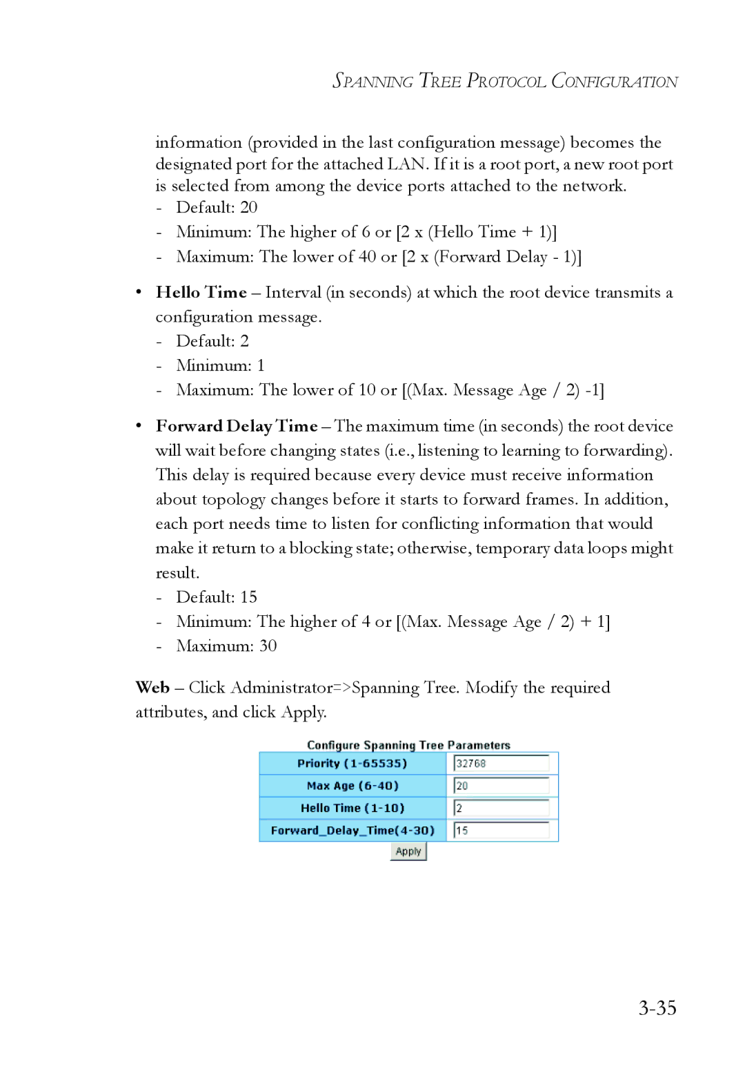 SMC Networks SMC6709L2 manual Spanning Tree Protocol Configuration 