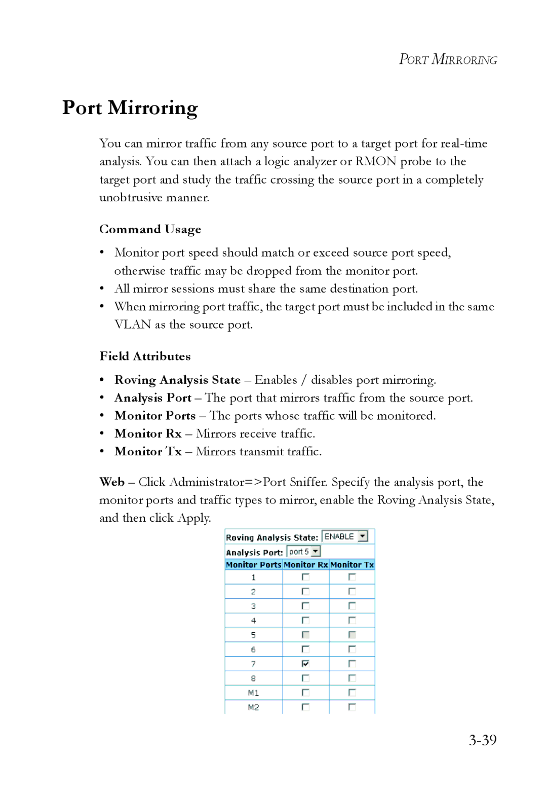 SMC Networks SMC6709L2 manual Port Mirroring, Command Usage 