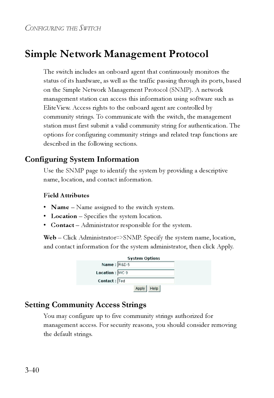 SMC Networks SMC6709L2 manual Simple Network Management Protocol, Configuring System Information 