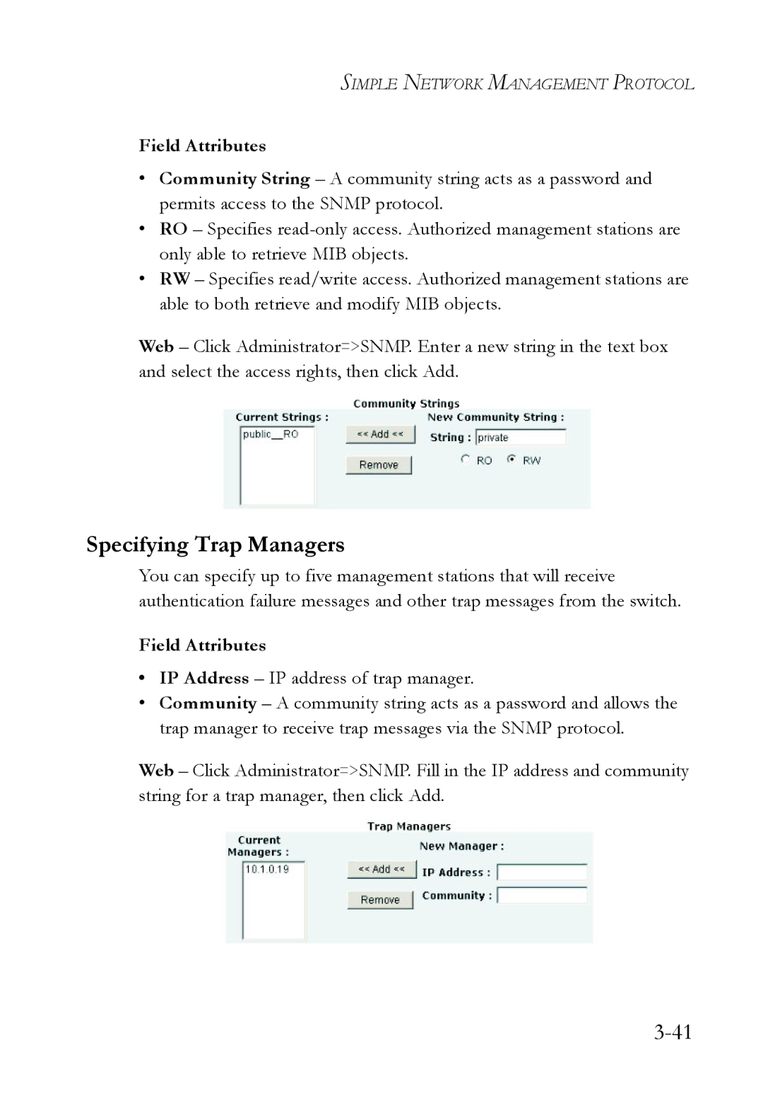 SMC Networks SMC6709L2 manual Specifying Trap Managers 