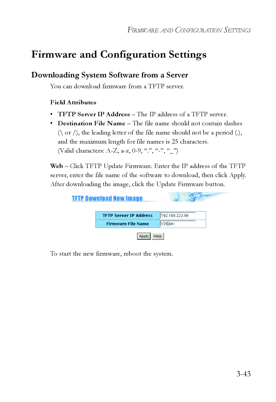 SMC Networks SMC6709L2 manual Firmware and Configuration Settings, Downloading System Software from a Server 