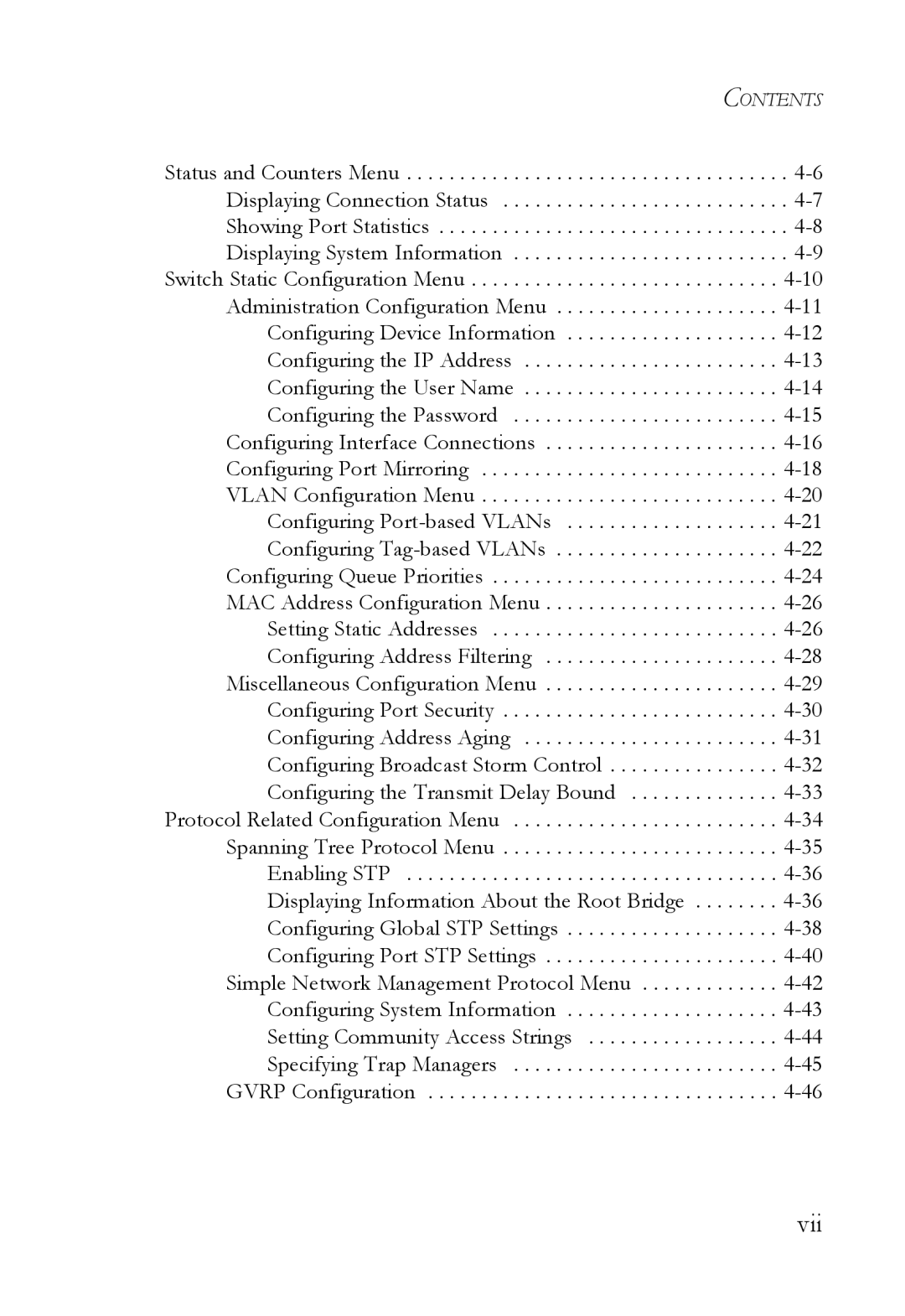 SMC Networks SMC6709L2 manual Vii 