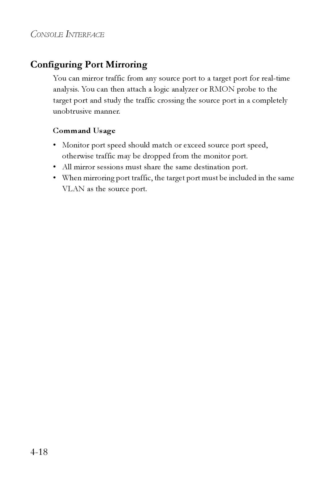 SMC Networks SMC6709L2 manual Configuring Port Mirroring, Command Usage 