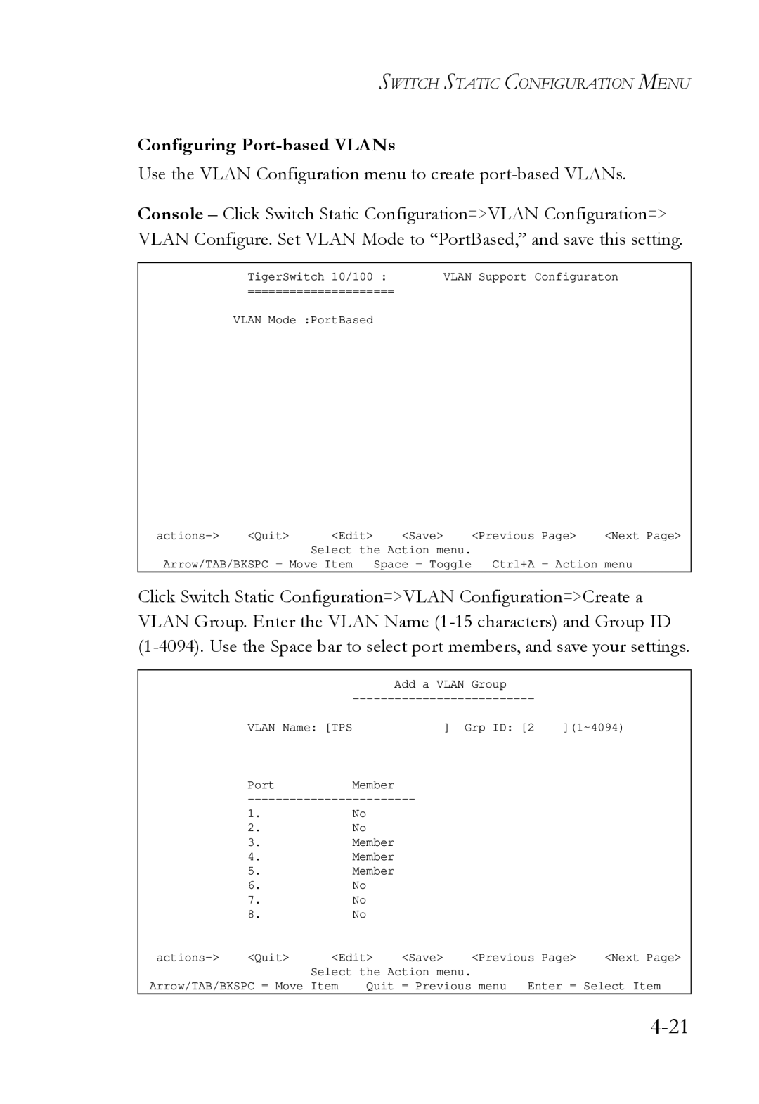 SMC Networks SMC6709L2 manual Configuring Port-based VLANs 