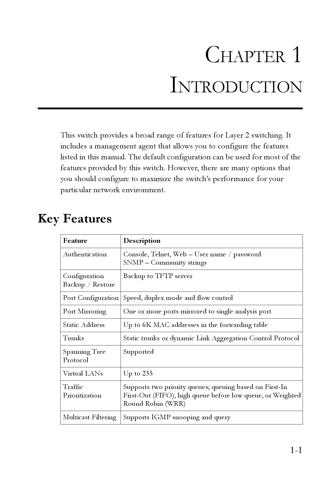 SMC Networks SMC6709L2 manual Chapter Introduction, Key Features 