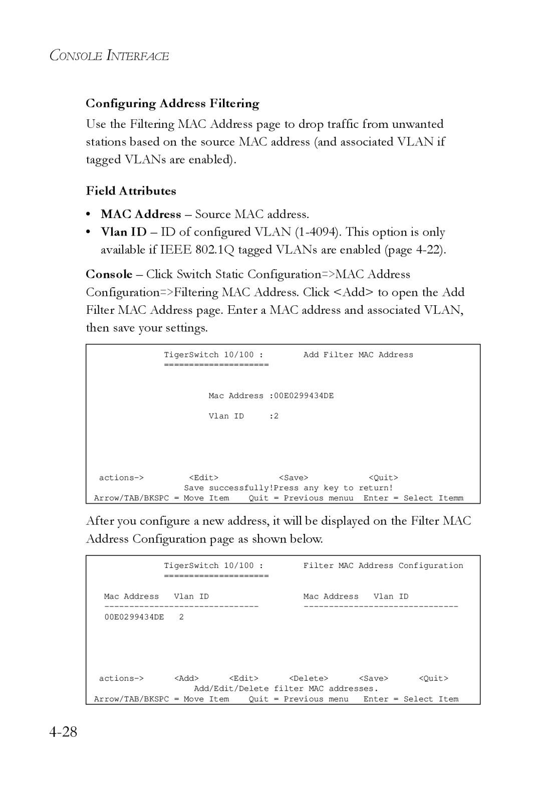 SMC Networks SMC6709L2 manual Configuring Address Filtering 