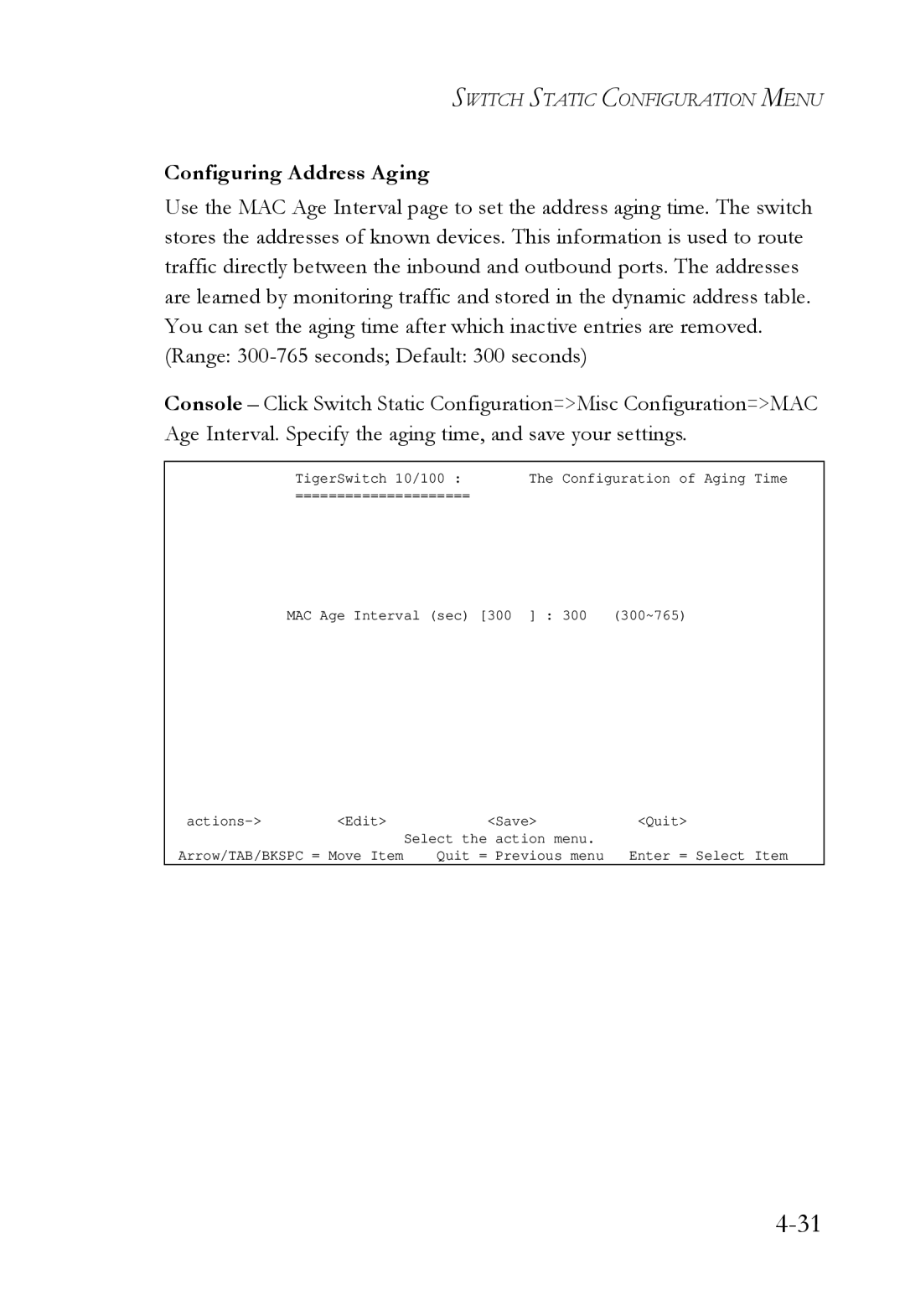 SMC Networks SMC6709L2 manual Configuring Address Aging 