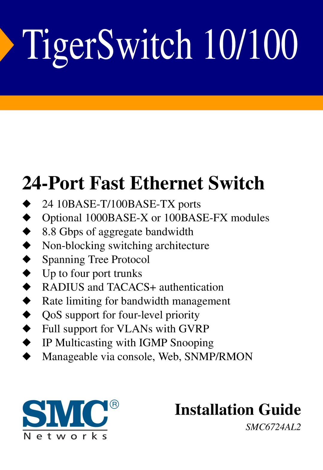 SMC Networks SMC6724AL2 manual TigerSwitch 10/100 