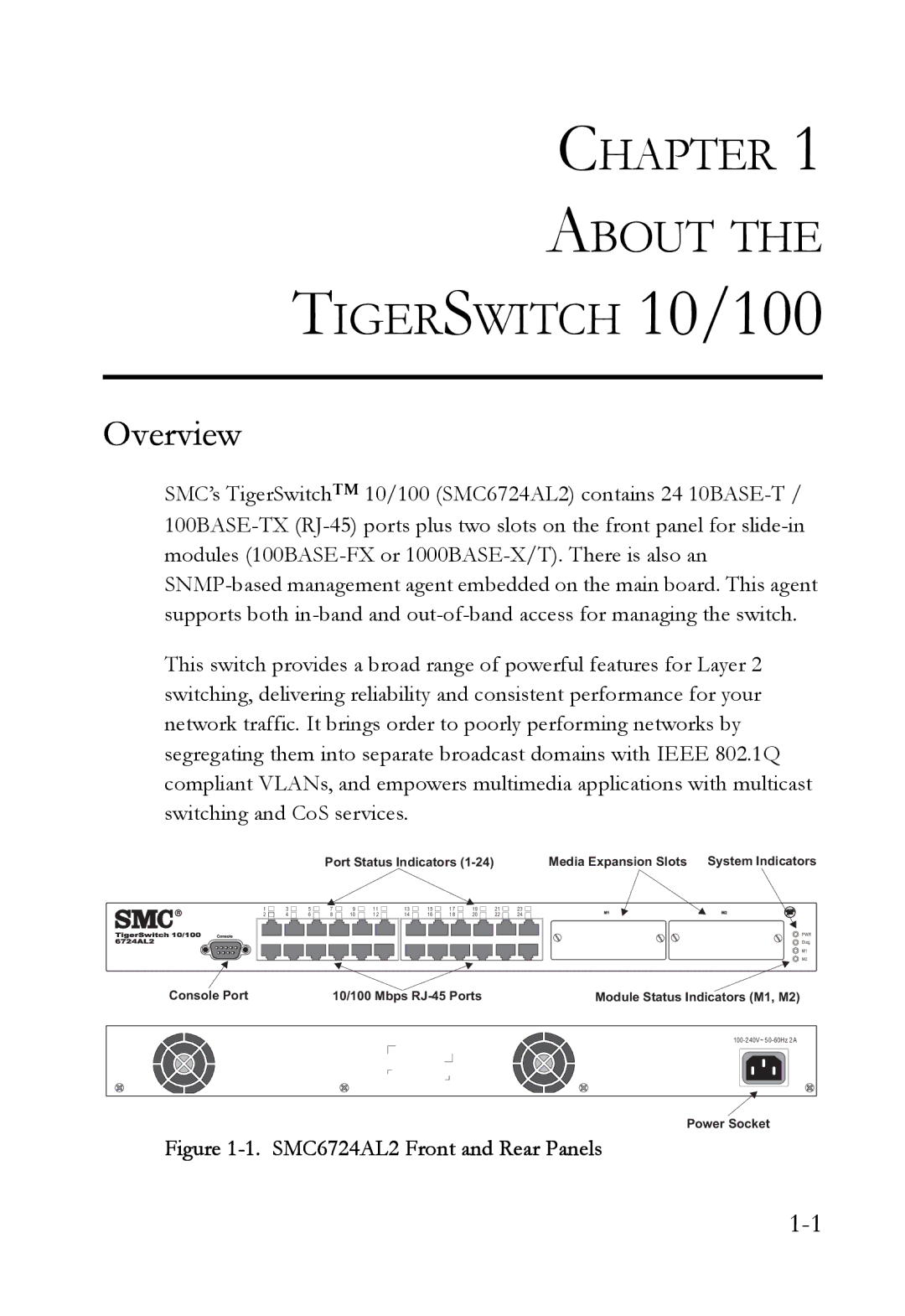 SMC Networks SMC6724AL2 manual Chapter About Tigerswitch 10/100, Overview 