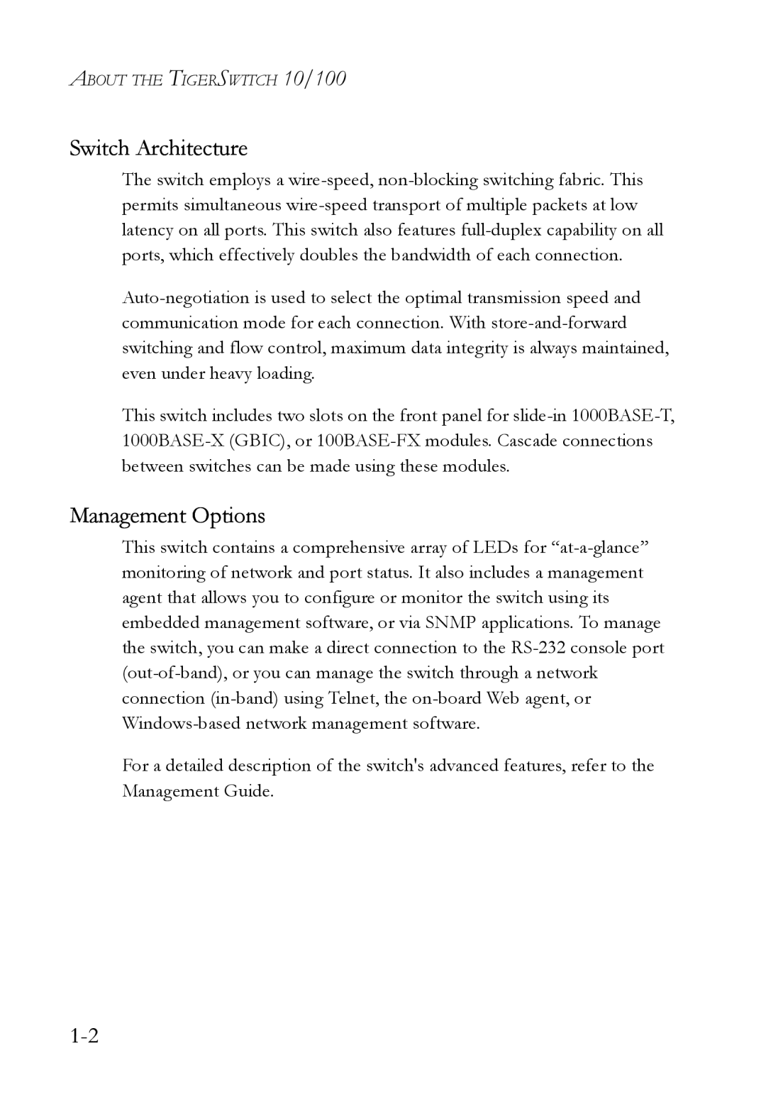 SMC Networks SMC6724AL2 manual Switch Architecture, Management Options 