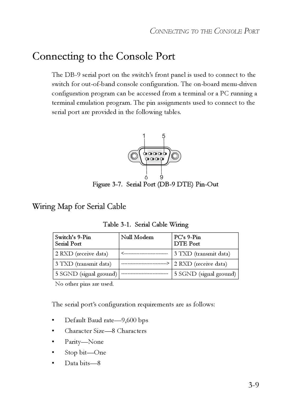 SMC Networks SMC6724AL2 manual Connecting to the Console Port, Wiring Map for Serial Cable, Serial Cable Wiring 