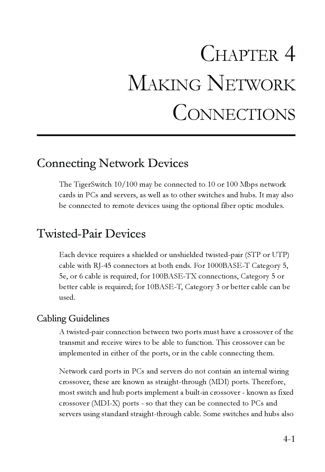 SMC Networks SMC6724AL2 manual Chapter Making Network Connections, Connecting Network Devices, Twisted-Pair Devices 