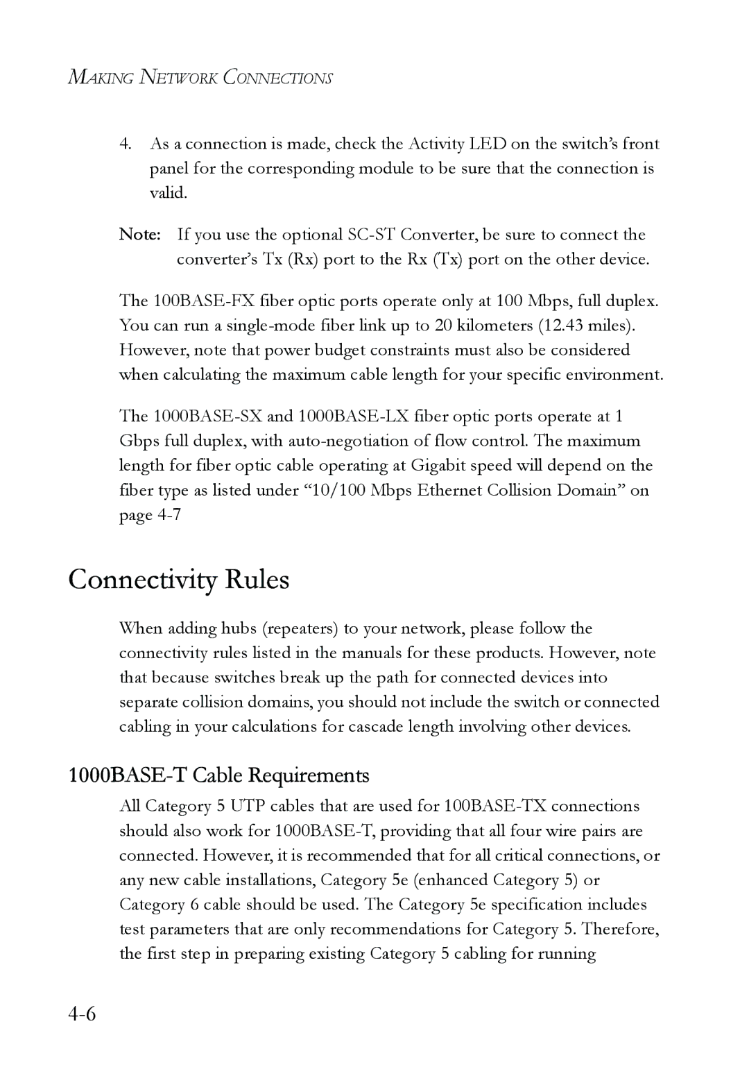 SMC Networks SMC6724AL2 manual Connectivity Rules, 1000BASE-T Cable Requirements 