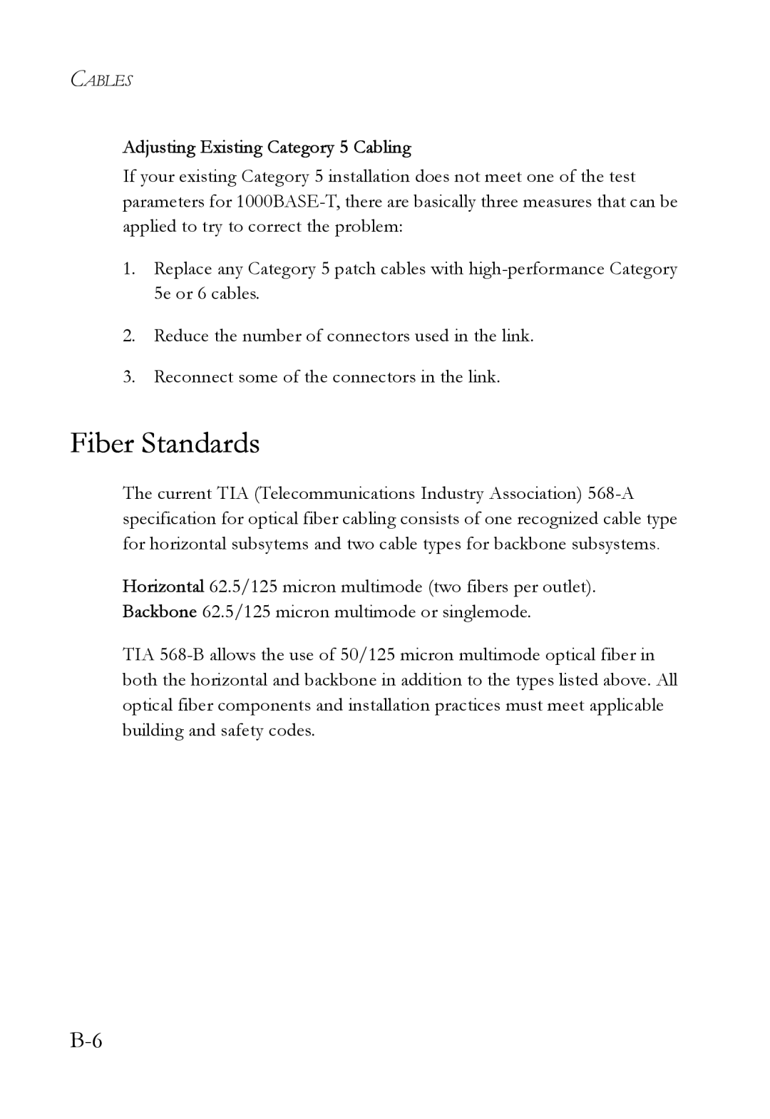 SMC Networks SMC6724AL2 manual Fiber Standards, Adjusting Existing Category 5 Cabling 