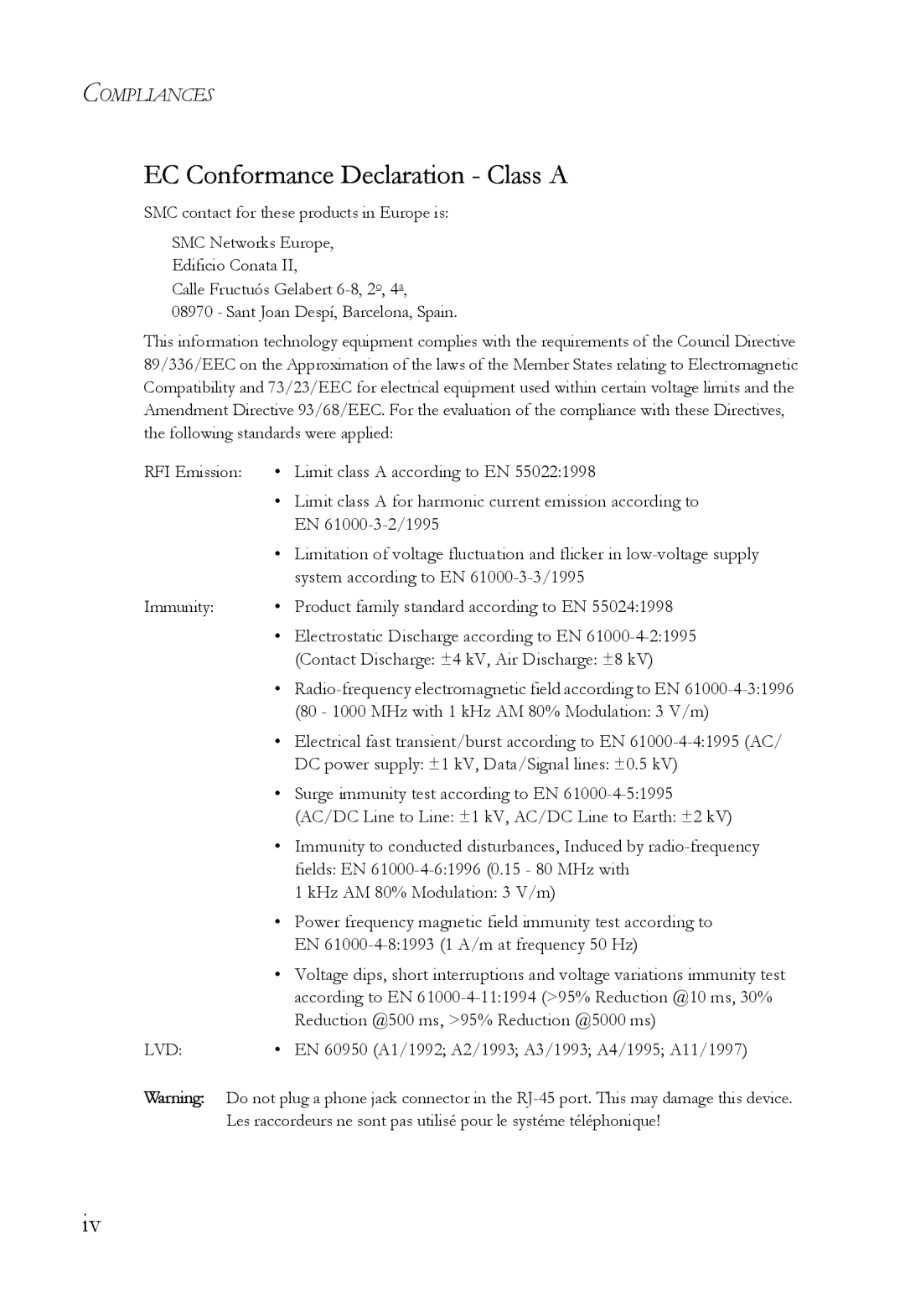 SMC Networks SMC6724AL2 manual EC Conformance Declaration Class a 