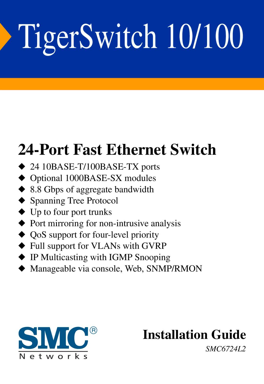 SMC Networks SMC6724L2 manual TigerSwitch 10/100 