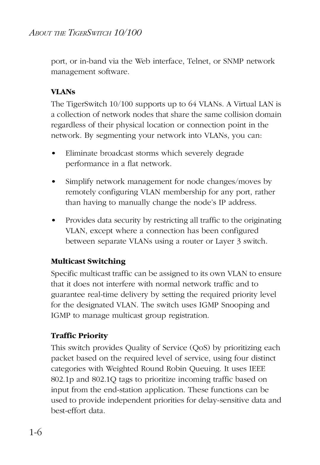 SMC Networks SMC6724L2 manual VLANs, Multicast Switching, Traffic Priority 