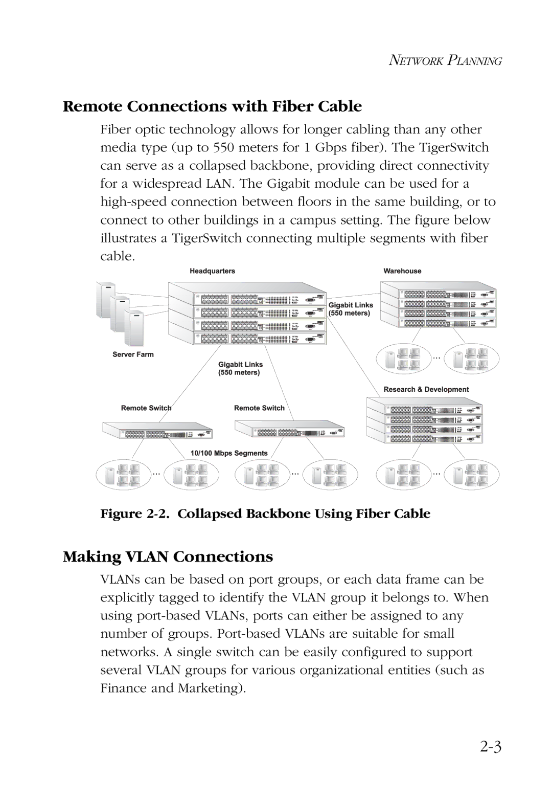 SMC Networks SMC6724L2 manual Remote Connections with Fiber Cable, Making Vlan Connections 