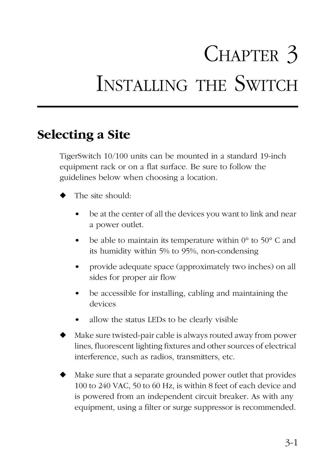 SMC Networks SMC6724L2 manual Installing the Switch, Selecting a Site 