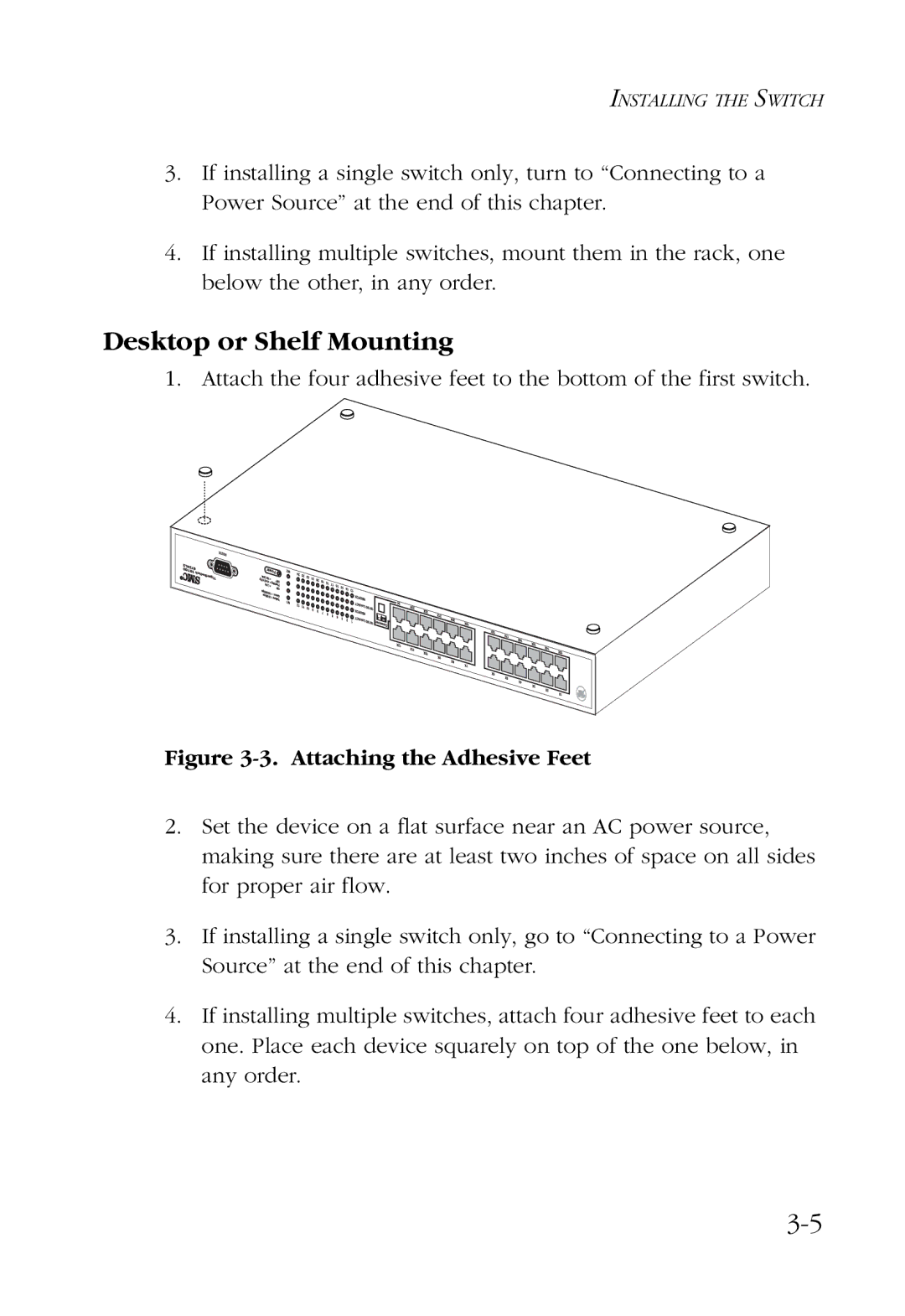 SMC Networks SMC6724L2 manual Desktop or Shelf Mounting, Attaching the Adhesive Feet 