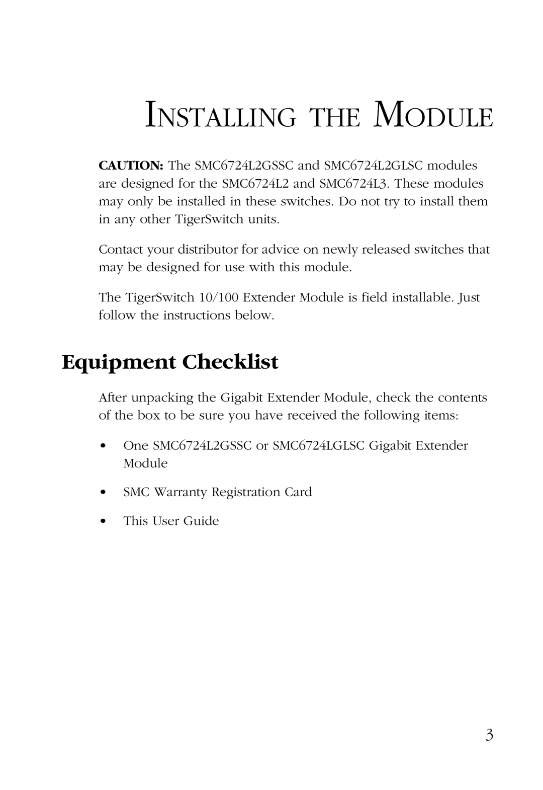 SMC Networks SMC6724L2GSSC, SMC6724L2GLSC manual Installing the Module, Equipment Checklist 