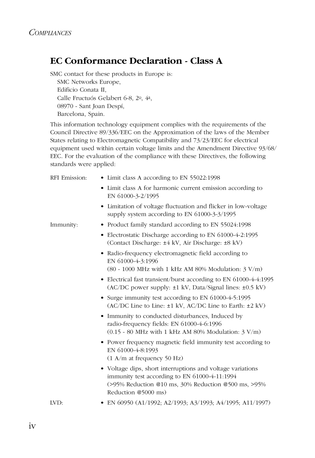 SMC Networks SMC6724L2GLSC, SMC6724L2GSSC manual EC Conformance Declaration Class a 