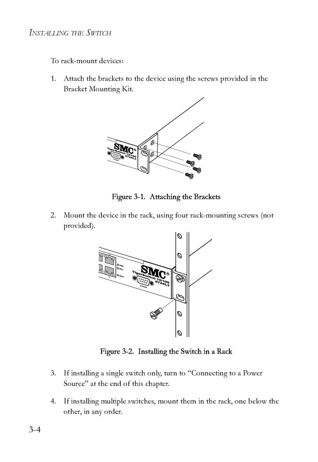 SMC Networks SMC6724L3 INT manual Attaching the Brackets 