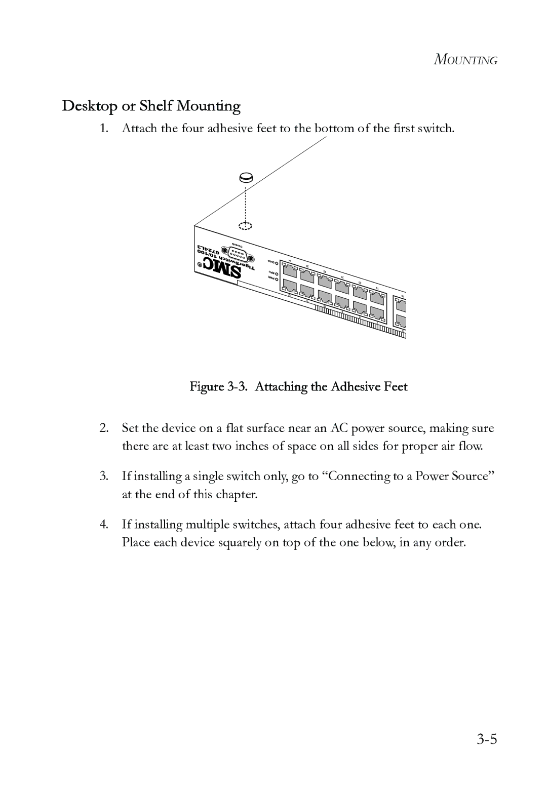 SMC Networks SMC6724L3 INT manual Desktop or Shelf Mounting, Attaching the Adhesive Feet 