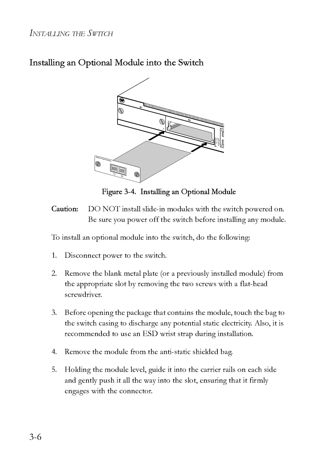 SMC Networks SMC6724L3 INT manual Installing an Optional Module into the Switch 