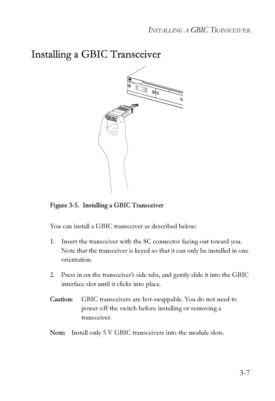 SMC Networks SMC6724L3 INT manual Installing a Gbic Transceiver 