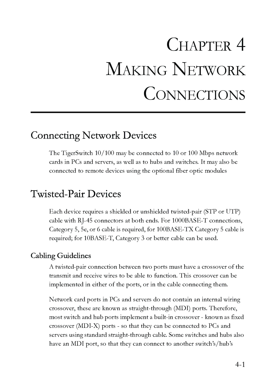 SMC Networks SMC6724L3 INT manual Chapter Making Network Connections, Connecting Network Devices, Twisted-Pair Devices 