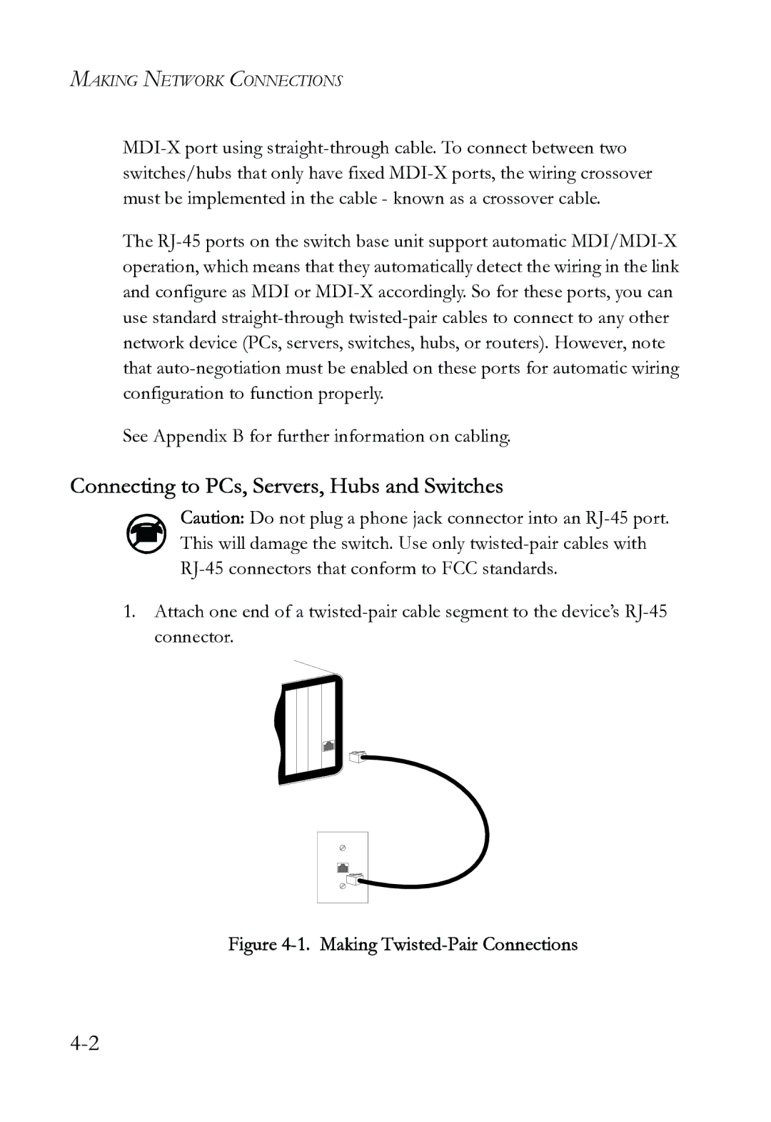 SMC Networks SMC6724L3 INT manual Connecting to PCs, Servers, Hubs and Switches, Making Twisted-Pair Connections 