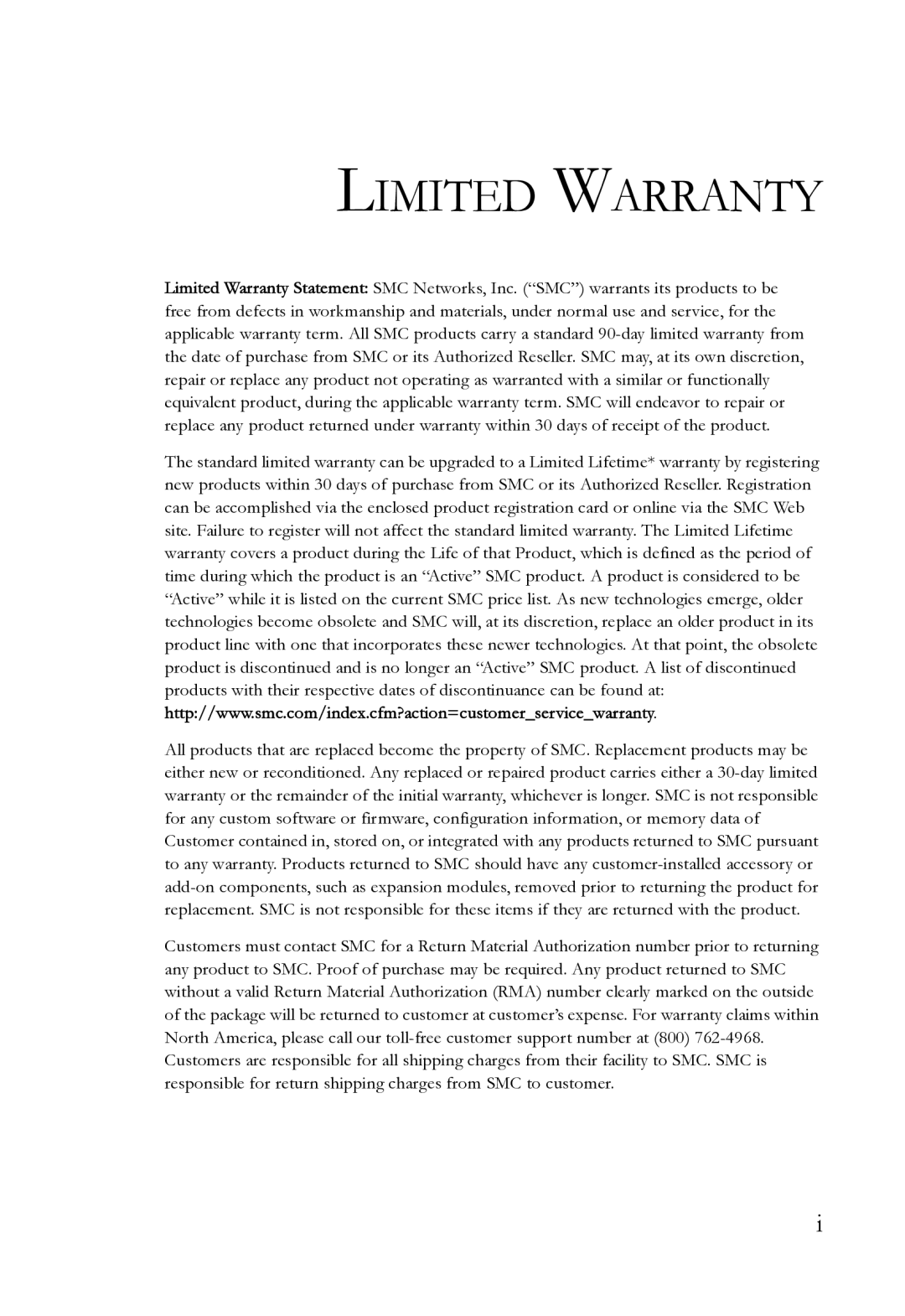 SMC Networks SMC6724L3 INT manual Limited Warranty 