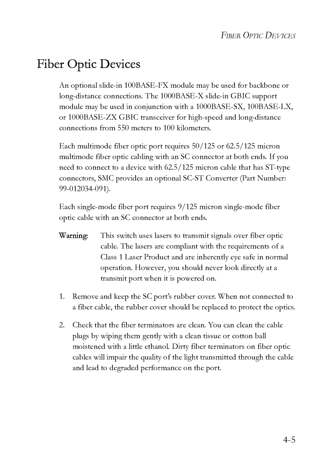 SMC Networks SMC6724L3 INT manual Fiber Optic Devices 