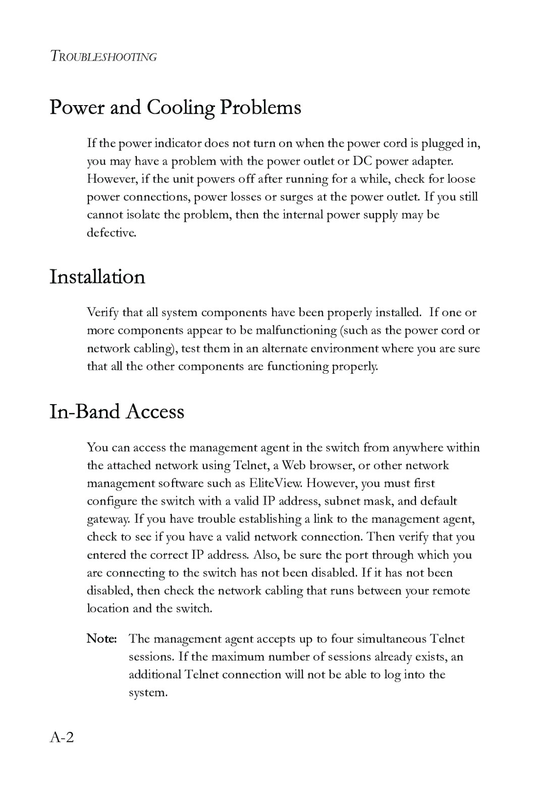 SMC Networks SMC6724L3 INT manual Power and Cooling Problems, Installation, In-Band Access 