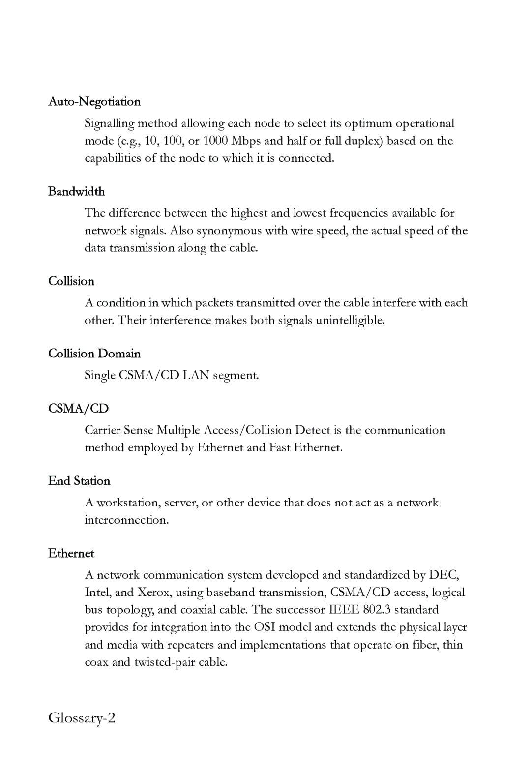 SMC Networks SMC6724L3 INT manual Auto-Negotiation, Bandwidth, Collision Domain, End Station, Ethernet 