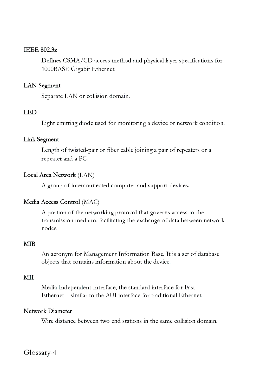 SMC Networks SMC6724L3 INT manual Ieee 802.3z, LAN Segment, Link Segment, Local Area Network LAN, Media Access Control MAC 