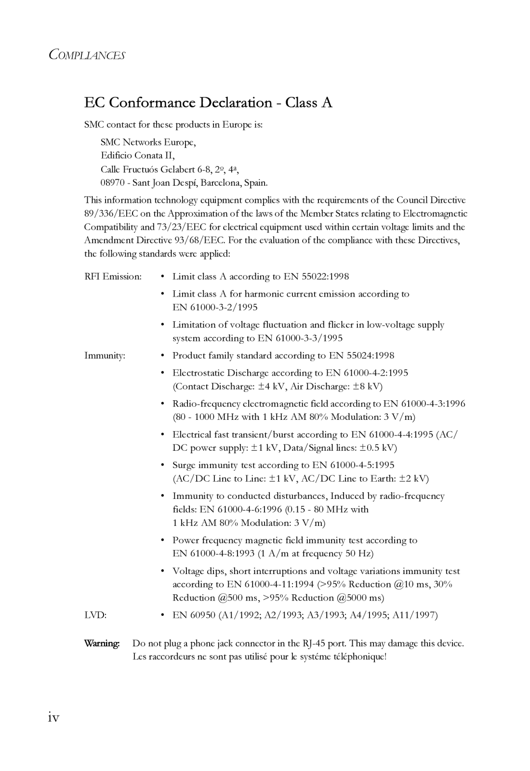 SMC Networks SMC6724L3 INT manual EC Conformance Declaration Class a 